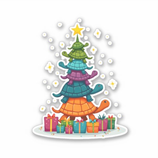 Turtle Tree Christmas Tree Adorable Turtle Christm Aufkleber (Vorderseite)