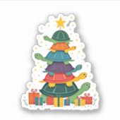 Turtle Tree Christmas Tree Adorable Turtle Christm Aufkleber (Vorderseite)