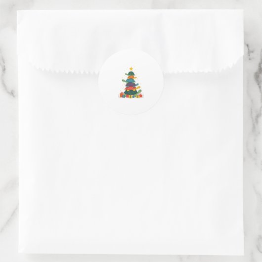 Turtle Tree Christmas Tree Adorable Turtle Christm Runder Aufkleber (Tasche)