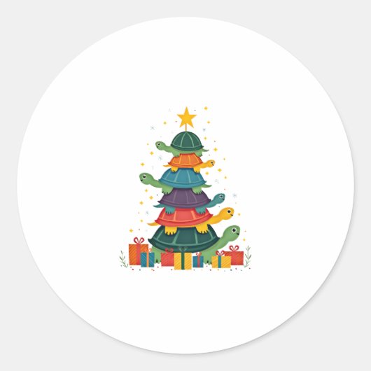 Turtle Tree Christmas Tree Adorable Turtle Christm Runder Aufkleber (Vorderseite)