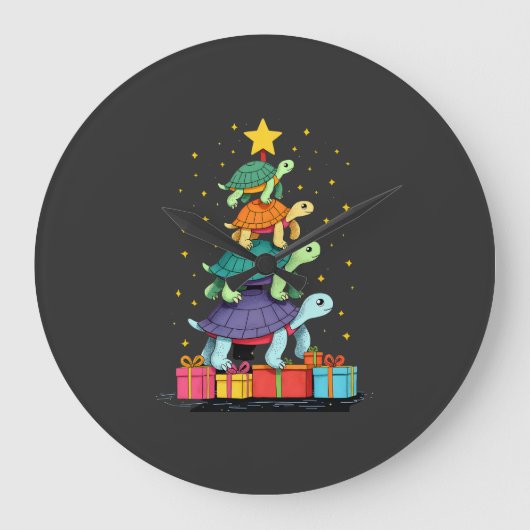 Turtle Tree Weihnachtsbaum Adorable Turtle Weihnac Große Wanduhr (Vorderseite)