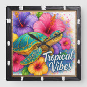 Turtle Tropical Vibes Art Quadratische Wanduhr (Vorderseite)