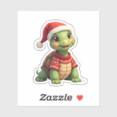 Turtle Ugly Sweater Santa Hat Christmas T-Shirt (1 Aufkleber (Blatt)