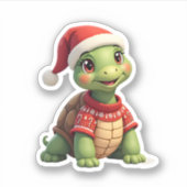 Turtle Ugly Sweater Santa Hat Christmas T-Shirt (1 Aufkleber (Vorderseite)
