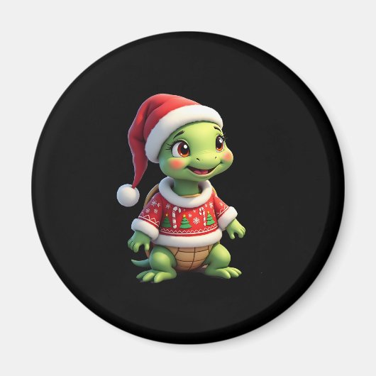 Turtle Ugly Sweater Santa Hat Christmas T-Shirt (1 Magnet (Vorne)