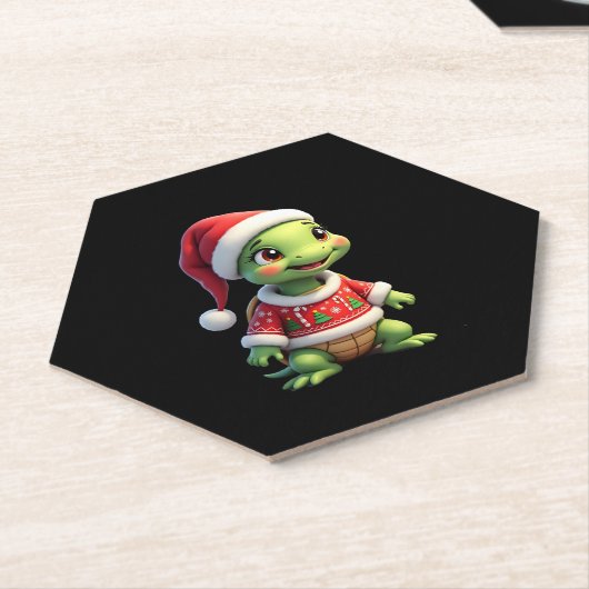 Turtle Ugly Sweater Santa Hat Christmas T-Shirt (1 Untersetzer (angewinkelt)