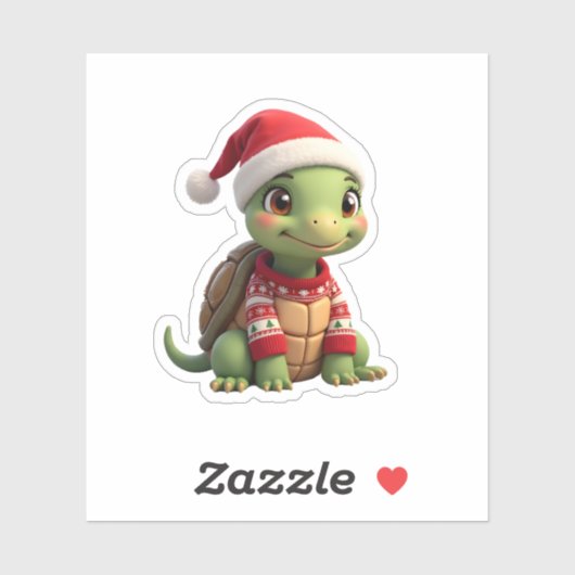 Turtle Ugly Sweater Santa Hat Christmas T-Shirt (2 Aufkleber (Blatt)
