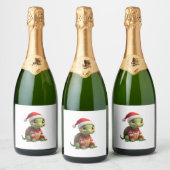 Turtle Ugly Sweater Santa Hat Christmas T-Shirt (2 Schaumweinetikett (Flaschen)