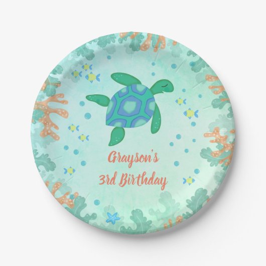 Turtle Under Sea Birthday Party Pappteller (Vorderseite)