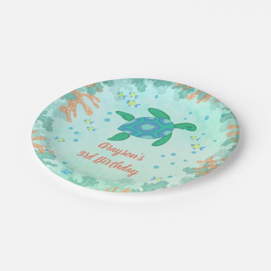 Turtle Under Sea Birthday Party Pappteller (Schrägansicht)
