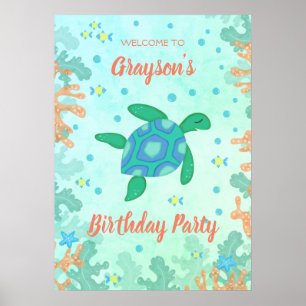 Turtle Under Sea Birthday Party Poster