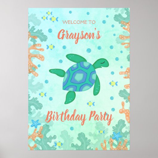 Turtle Under Sea Birthday Party Poster (Vorne)