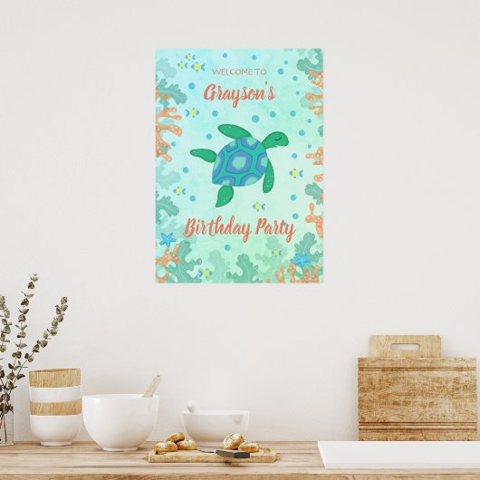 Turtle Under Sea Birthday Party Poster (Küche)