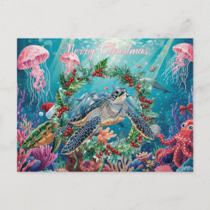 Turtle  Under the Sea Weihnachtsfeier  Feiertagspostkarte