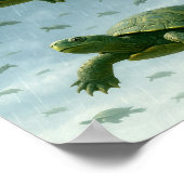 Turtle Wall Art, Happy Turtle in Rain Art Poster (Ecke)
