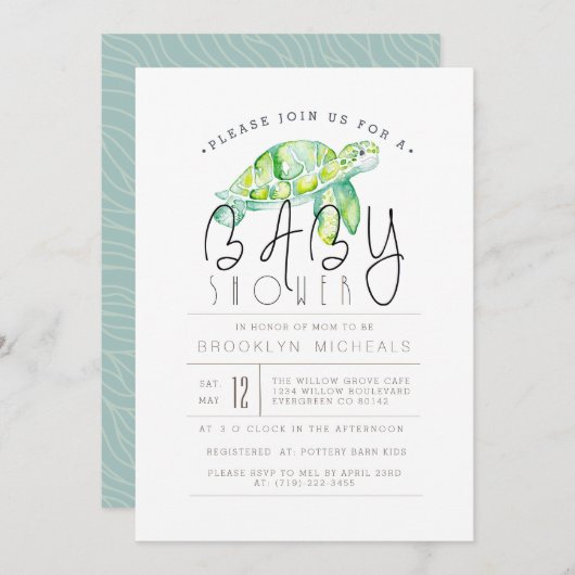 Turtle Watercolor | Aquatic Baby Dusche Einladung (Vorne/Hinten)