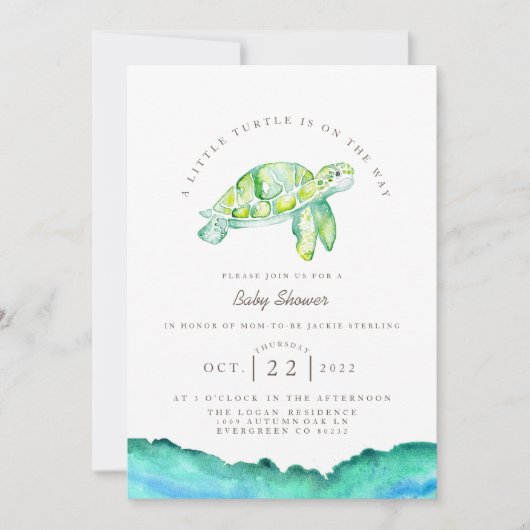 Turtle Watercolor | Ocean Life Baby Dusche Einladung (Vorderseite)