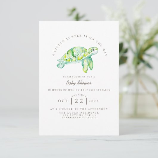 Turtle Watercolor | Ocean Life Baby Dusche Einladung (Stehend Vorderseite)