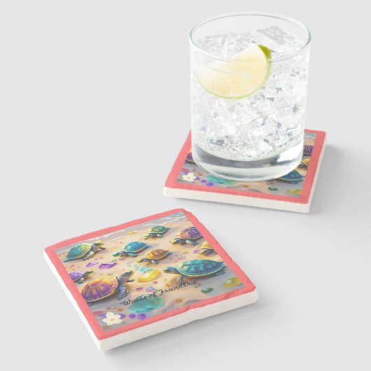 "Turtle Wave Riders" Steinuntersetzer (Seitenansicht)