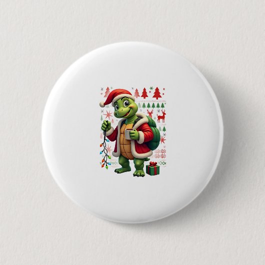 Turtle Weihnachtsbeleuchtung hässlicher Weihnachts Button (Vorderseite)
