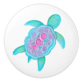 Turtle whimsical Aquarell Art Türknauf Keramikknauf (Vorderseite)