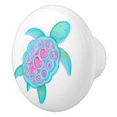 Turtle whimsical Aquarell Art Türknauf Keramikknauf (Rechts)