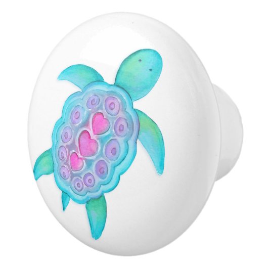 Turtle whimsical Aquarell Art Türknauf Keramikknauf (Rechts)
