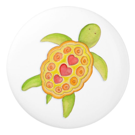 Turtle whimsical Aquarell Art Türknauf Keramikknauf (Vorderseite)