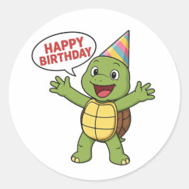 Turtle wishing you Happy Birthday  Runder Aufkleber