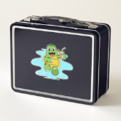 Turtle with Drink in Water Metall Brotdose (Rückseite)