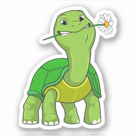 Turtle with Flower Daisy Aufkleber (Vorderseite)