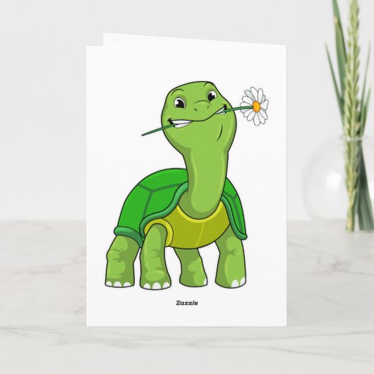 Turtle with Flower Daisy Karte (Rückseite)