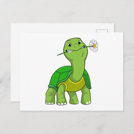 Turtle with Flower Daisy Postkarte (Vorne/Hinten)