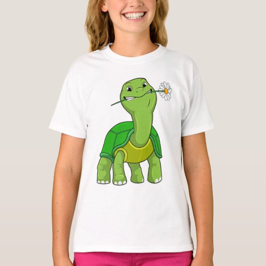 Turtle with Flower Daisy T-Shirt (Vorderseite)