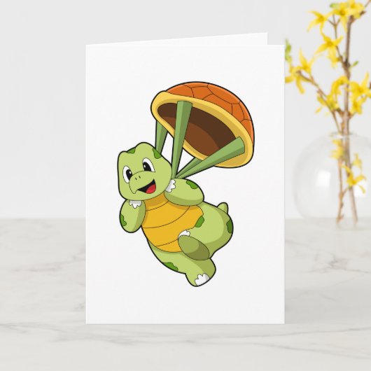 Turtle with Shell as Skydiver Karte (Gelbe Blume)