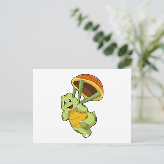 Turtle with Shell as Skydiver Postkarte (Stehend Vorderseite)