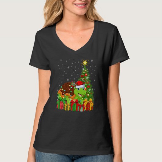 Turtle  Xmas Holiday Santa Turtle Christmas Tree T-Shirt (Vorderseite)
