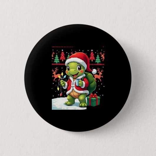 Turtle Xmas Lichteleien hässlicher Santa Turtle We Button (Vorderseite)