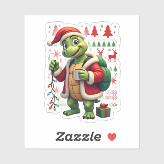 Turtle Xmas Lights Ugly Santa Turtle Christmas Tan Aufkleber (Blatt)