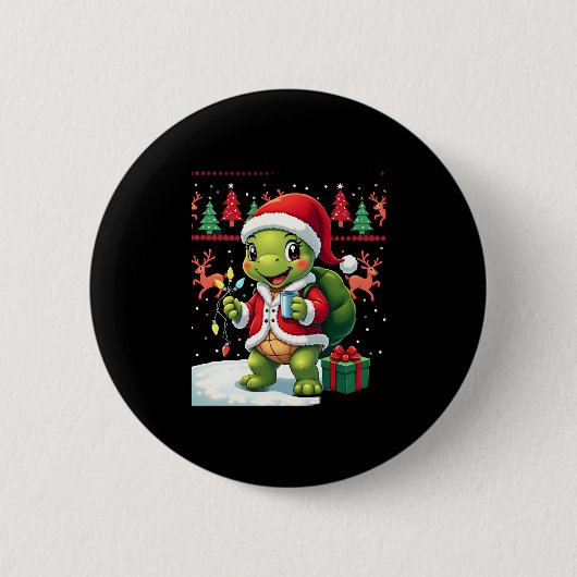 Turtle Xmas Lights Ugly Santa Turtle Christmas Tan Button (Vorderseite)