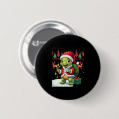 Turtle Xmas Lights Ugly Santa Turtle Christmas Tan Button (Vorne & Hinten)