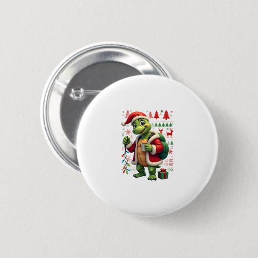 Turtle Xmas Lights Ugly Santa Turtle Christmas Tan Button (Vorne & Hinten)