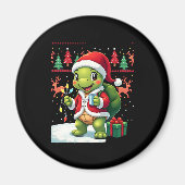 Turtle Xmas Lights Ugly Santa Turtle Christmas Tan Magnet (Vorne)