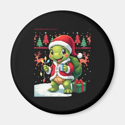 Turtle Xmas Lights Ugly Santa Turtle Christmas Tan Magnet (Vorne)