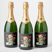 Turtle Xmas Lights Ugly Santa Turtle Christmas Tan Schaumweinetikett (Flaschen)