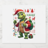 Turtle Xmas Lights Ugly Santa Turtle Christmas Tan Schaumweinetikett (Einzelnes Label)