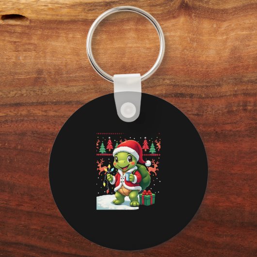 Turtle Xmas Lights Ugly Santa Turtle Christmas Tan Schlüsselanhänger (Vorderseite)