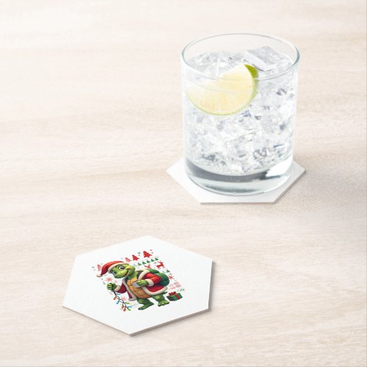 Turtle Xmas Lights Ugly Santa Turtle Christmas Tan Untersetzer (Vor Ort)