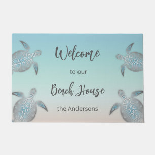 Turtles Beach House Family Monogram Türkis Fußmatte