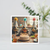 Turtles celebrating birthday with cake and hats einladung (Stehend Vorderseite)